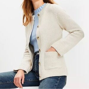 LOFT Waisted Patch Pocket Eclectic Grandpa Cardigan